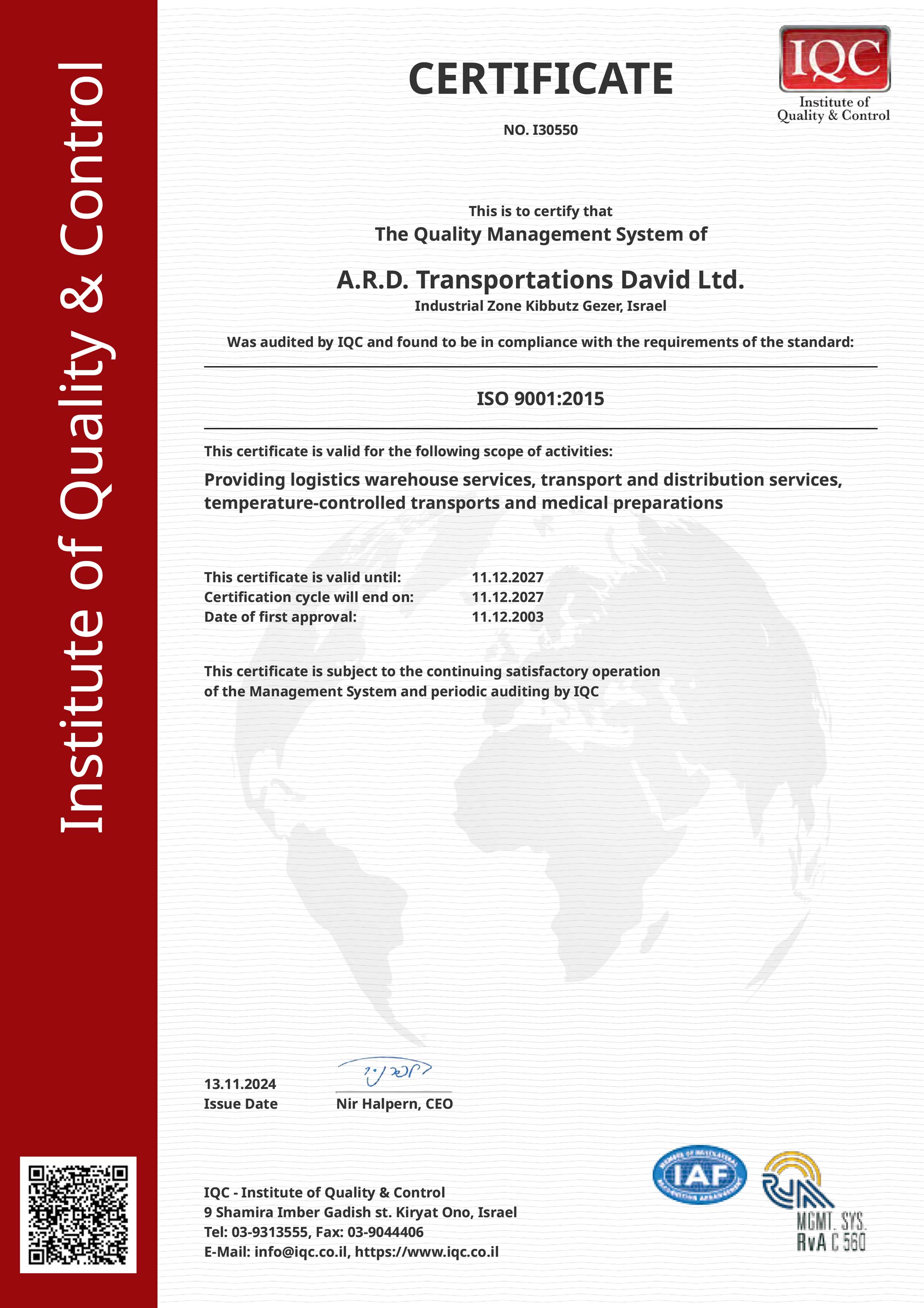 ISO 9001:2015 Quality Management Certification
