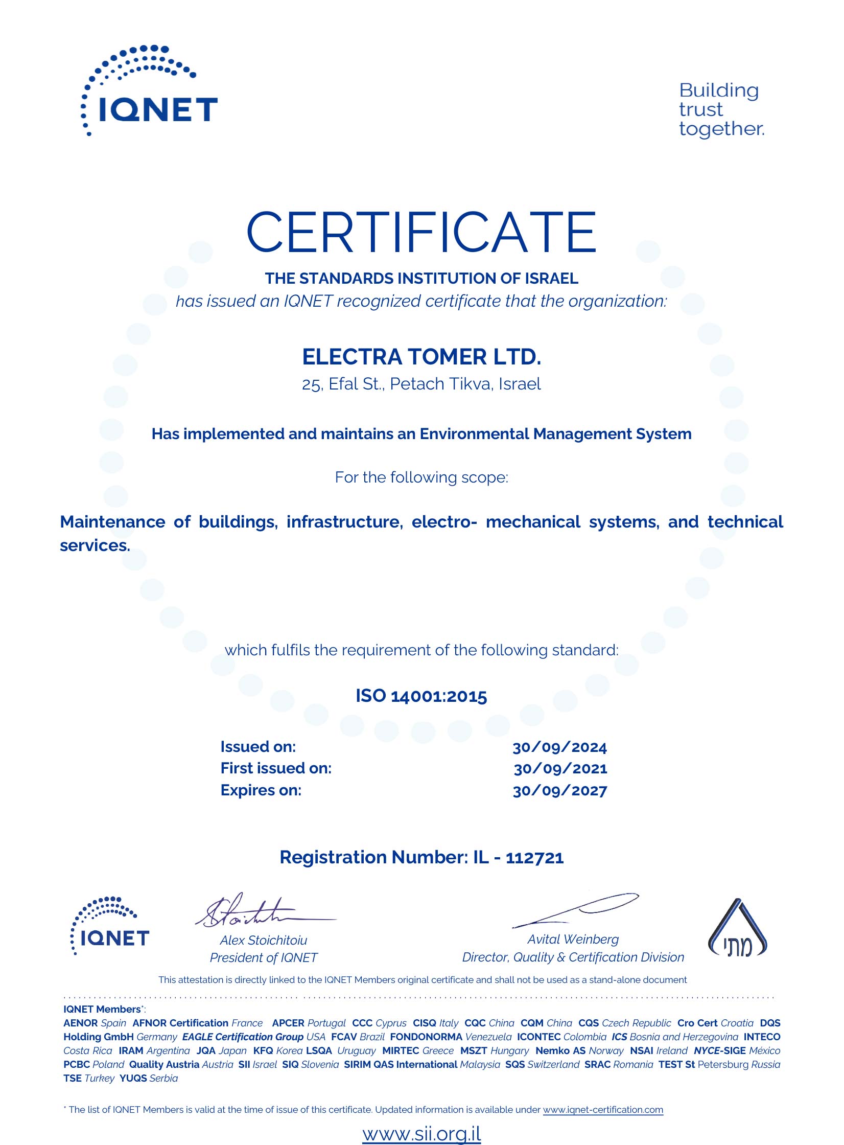 IQNET 14001:2015 Quality Management Certification