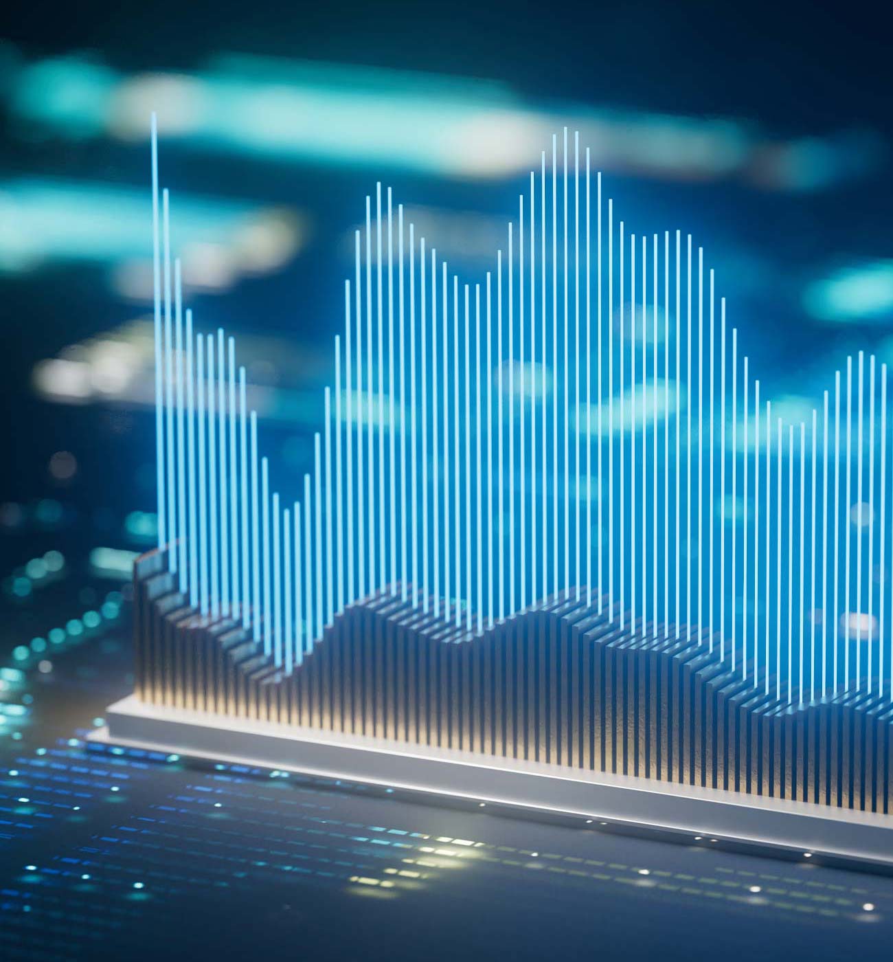 3D abstract data chart coming out of the laptop